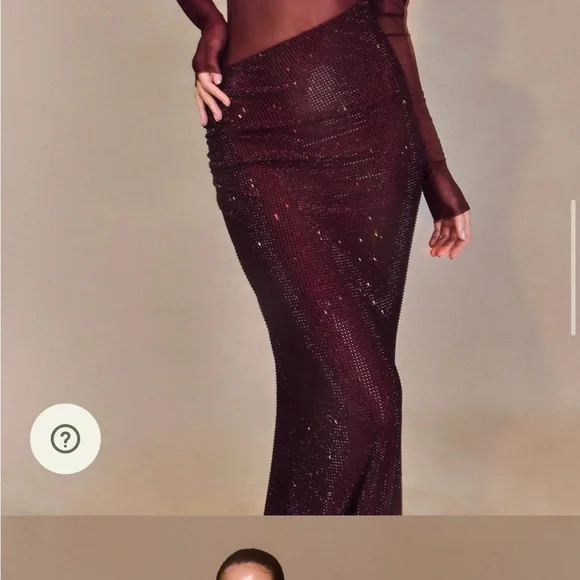 Meshki Burgundy One-Shoulder Sequin Gown - Picture 5 of 8